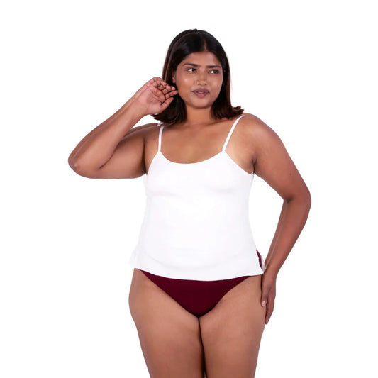 Dual-Purpose White Camisole Top – Cindy Cotton Slip with Side Slit