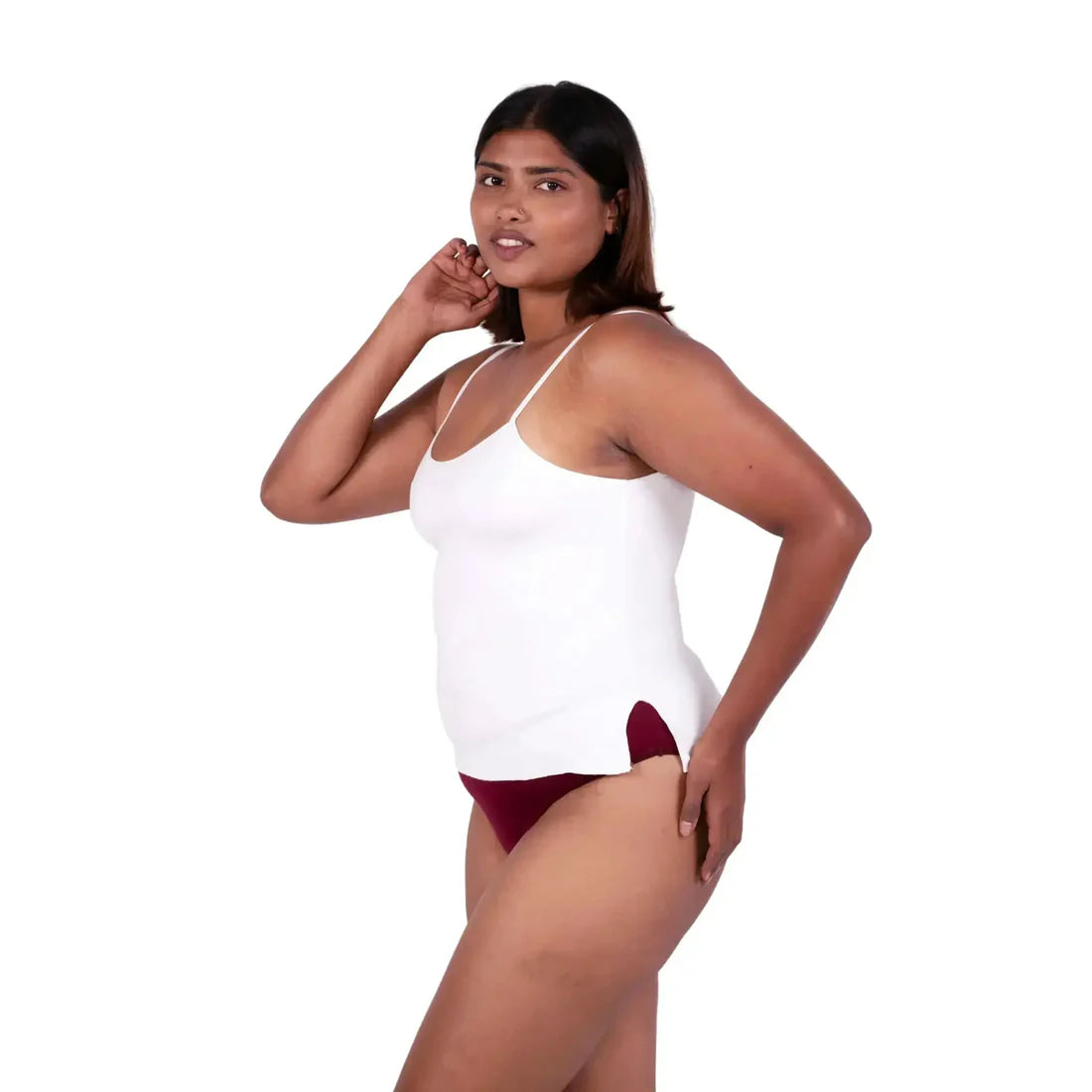 Dual-Purpose White Camisole Top – Cindy Cotton Slip with Side Slit