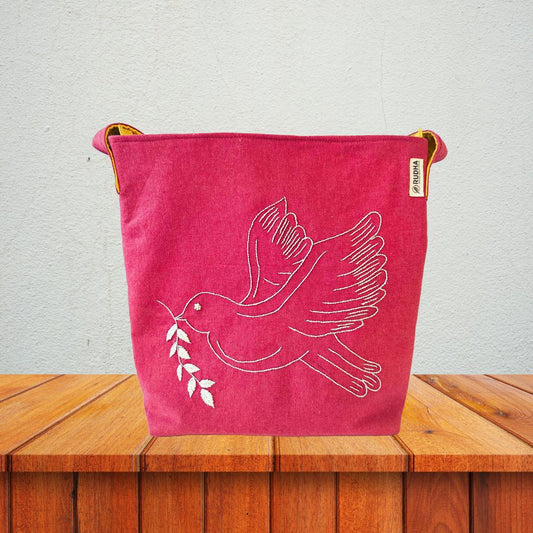 bird print cotton hobo bag for women India